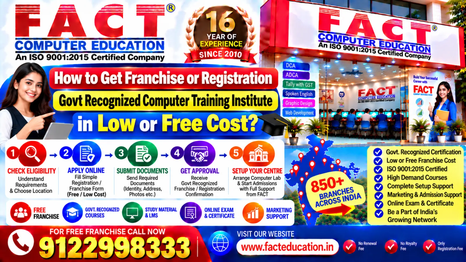 How to get franchise or registration Govt Recognized computer training institute low or free cost?